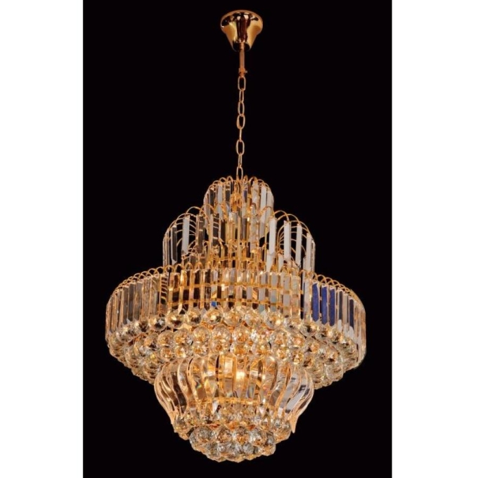 Pendente Sindora Metal Dourado e Cristal Transparente 5L E14 Ø400x500mm DCD00103
