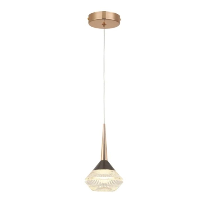 Pendente Sindora Metal Dourado/Preto e Cristal 5 watts 3000K Ø130x225mm DCD02137