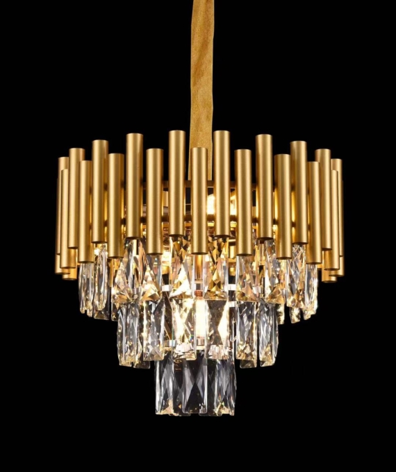 Pendente Sindora Metal Dourado e Cristal Transparente 5L E14 Ø380x280mm DCD00452