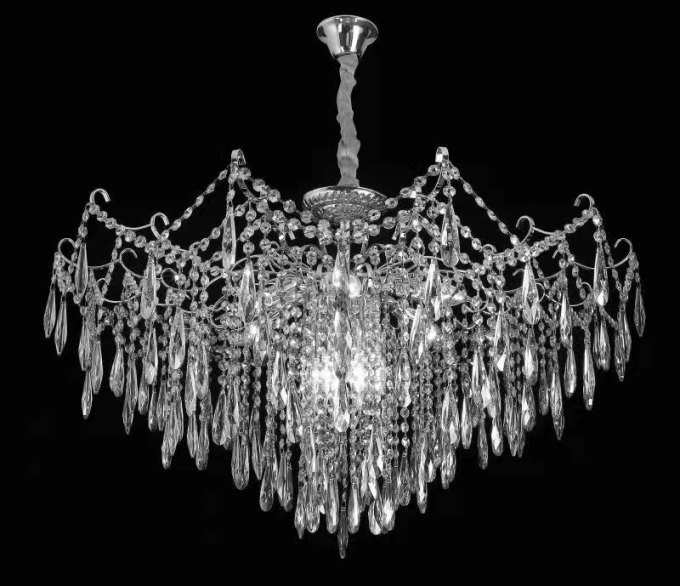 Pendente Sindora Metal Cromado e Cristal Transparente 12L E14 Ø950x600mm DCD00431