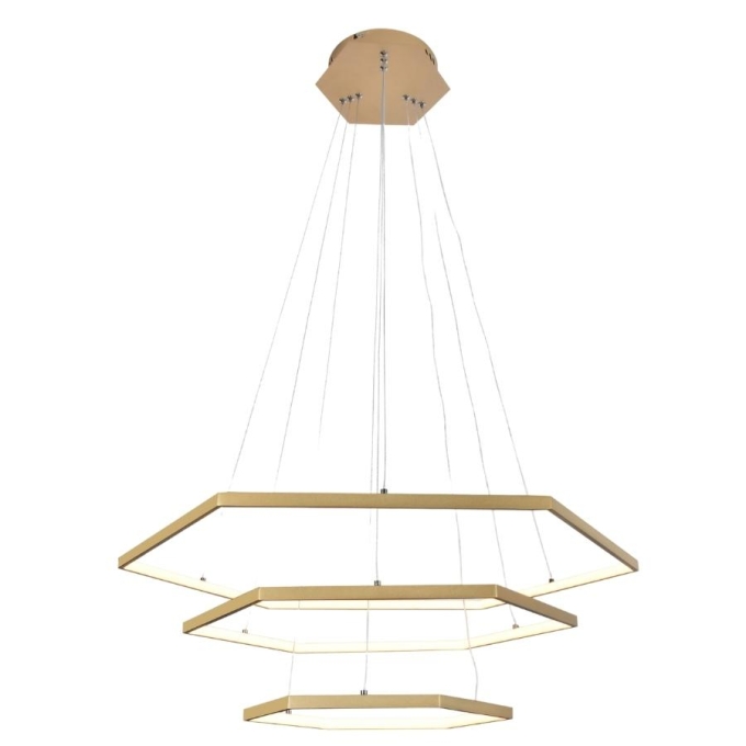 Pendente Hexagonal Sindora Dourado 70 watts 3000K 800/600/400mm  DCD015036