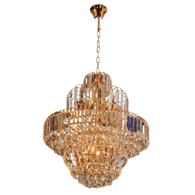 Pendente Sindora Metal Dourado e Cristal Transparente 5L E14 Ø400x500mm DCD00103