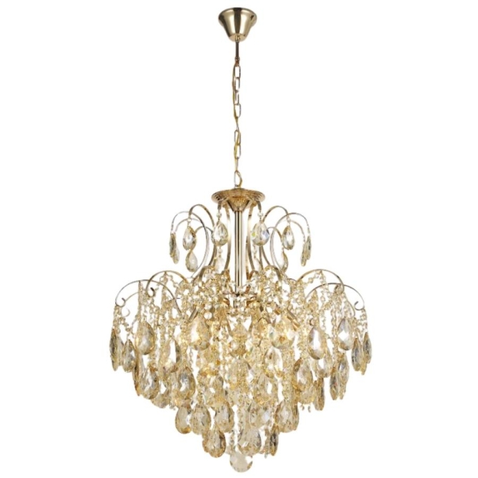 Pendente Sindora Metal Dourado e Cristal Âmbar 6L E14 Ø600x680mm DCD00410