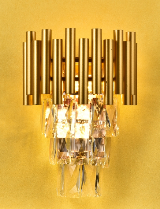 Arandela Sindora Metal Dourado e Cristal Transparente 2L E14 Ø300x220mm DCB00456