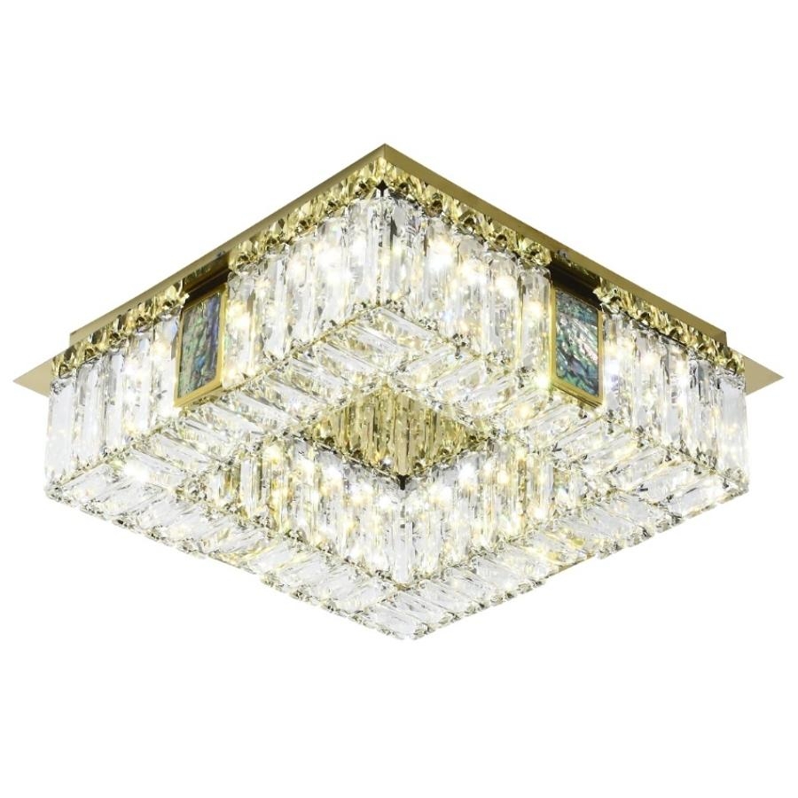 Plafon Sindora Inox Dourado e Cristal 20 watts 3000K 450x450mm DCX00757