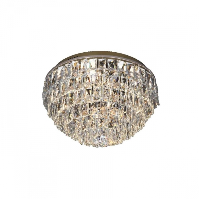 Plafon Sindora Inox Ouro Velho e Cristal 55 watts 3000k Ø600x340mm DCX00201