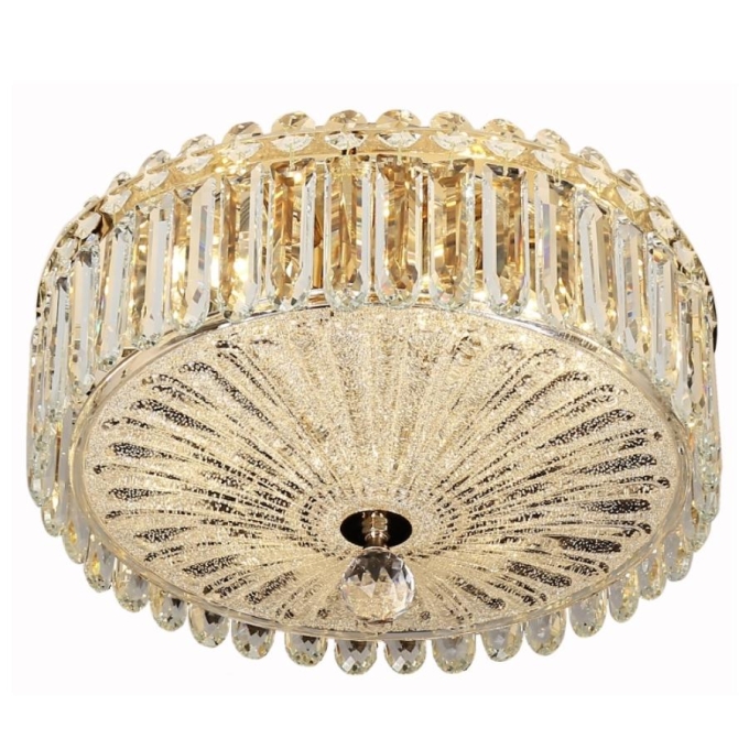 Plafon Sindora Sobrepor Redondo Alumínio Dourado e Cristal 4L G9 Ø250x200mm DCX01044