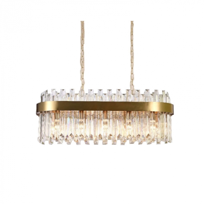 Pendente Sindora Inox Ouro Velho e Cristal 15L E14 900x300x330mm DCD00218