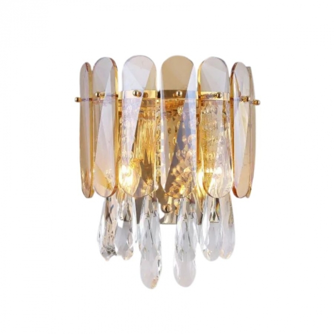 Arandela Sindora Alumínio Dourado e Cristal 2L E14 330x270mm DCB00254