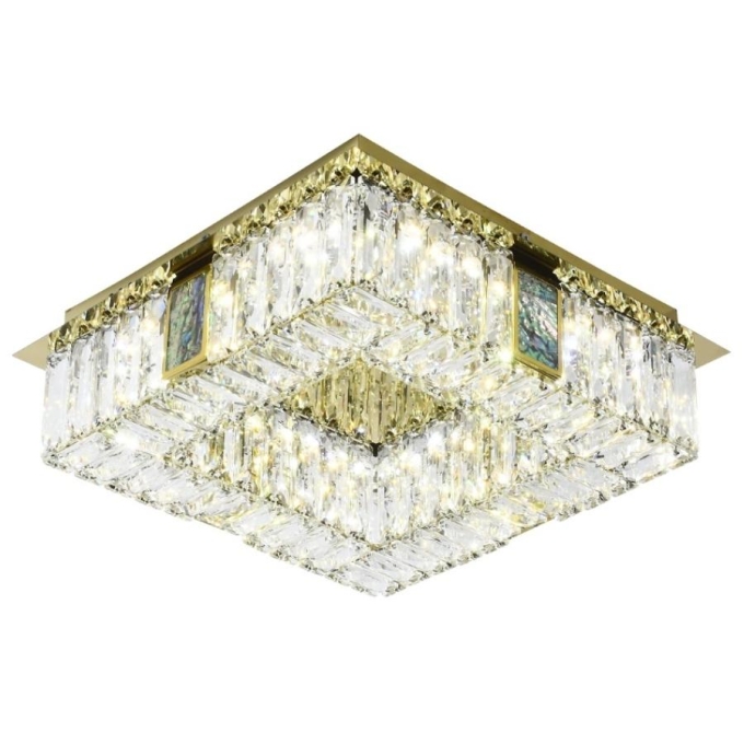 Plafon Sindora Inox Dourado e Cristal 20 watts 3000K 450x450mm DCX00757