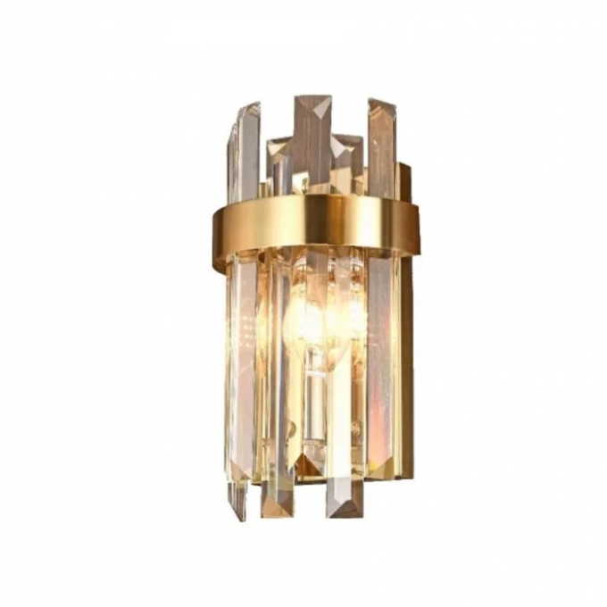 Arandela Sindora Inox Ouro Velho e Cristal 2L E14 Ø180x330mm DCB00219