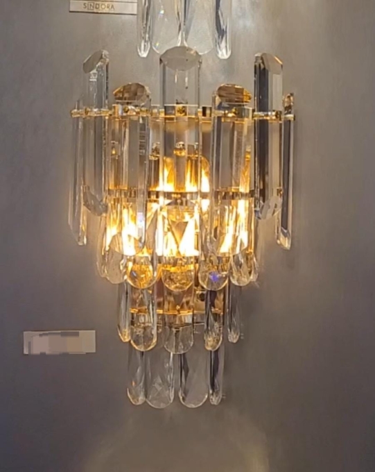 Arandela Sindora Metal Dourado e Cristal Transparente 2L E14 Ø300x220mm DCB00466