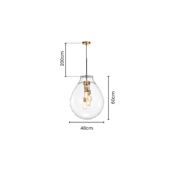 Pendente Skylight Tommy Transparente e Dourado 4L E27 Ø480x600mm SKY-3039TG