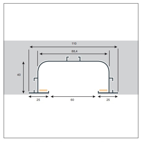 Perfil Embutir Itamonte No Frame Conexão Teto/Parede 60x40x130mm PF-6040/TP