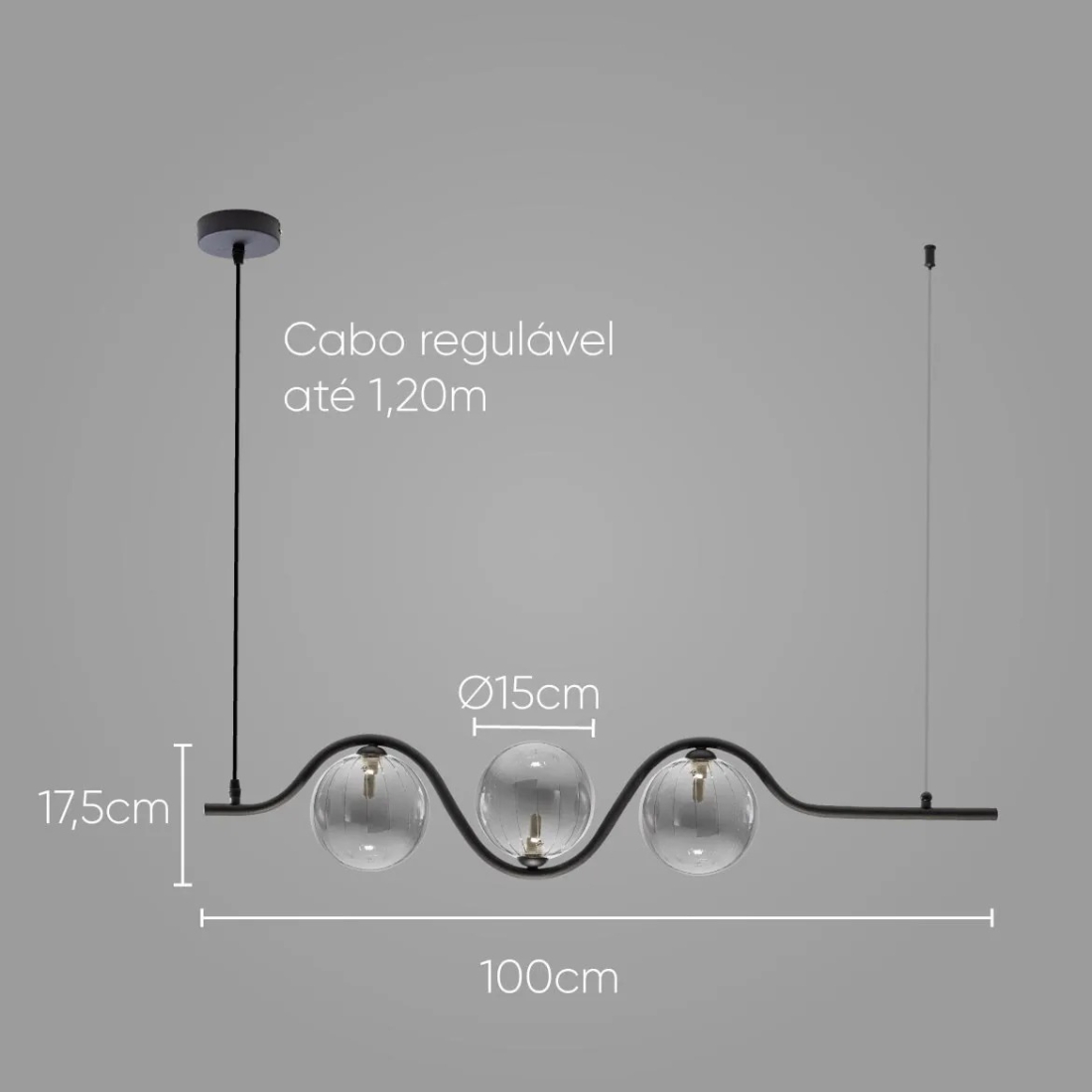 Pendente Starlux Malu Preto Fosco e Smoky 3L G9 1030mm ZR126-SKY