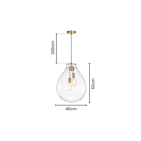 Pendente Skylight Tommy Transparente e Dourado 2L E27 Ø400x520mm SKY-3039TM