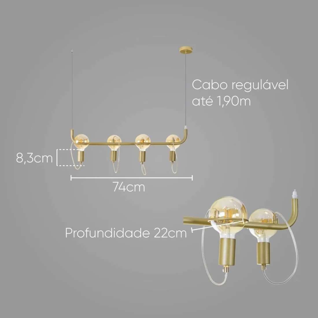 Pendente Starlux Zeki Ouro Fosco 4L E27 900mm ZR144-GD