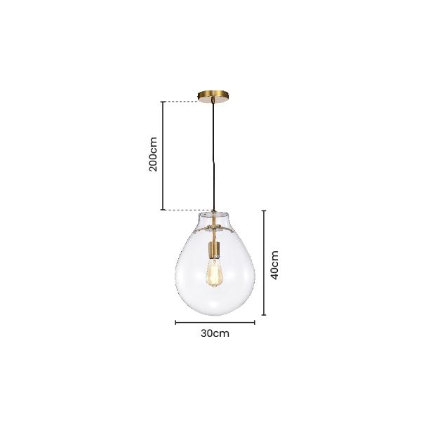 Pendente Skylight Tommy Transparente e Dourado 1L E27 Ø300x400mm SKY-3039TP