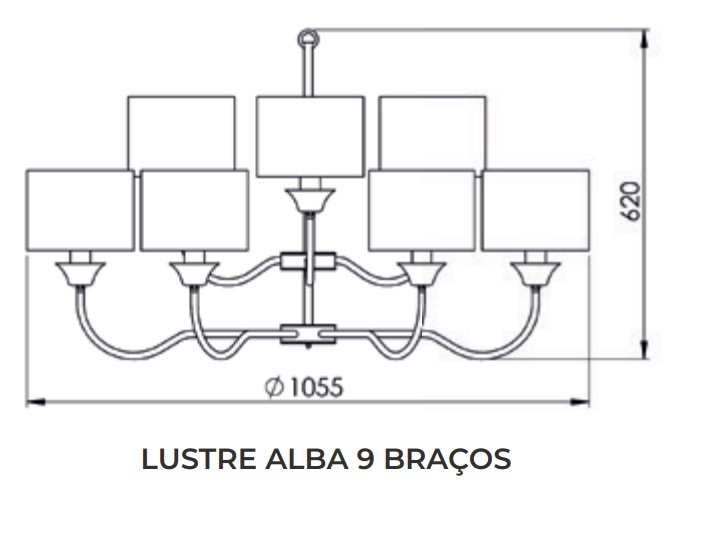 Lustre Foco Metallo Alba Cúpulas Tecido 9L E27 Ø1050x620mm LU 432/9