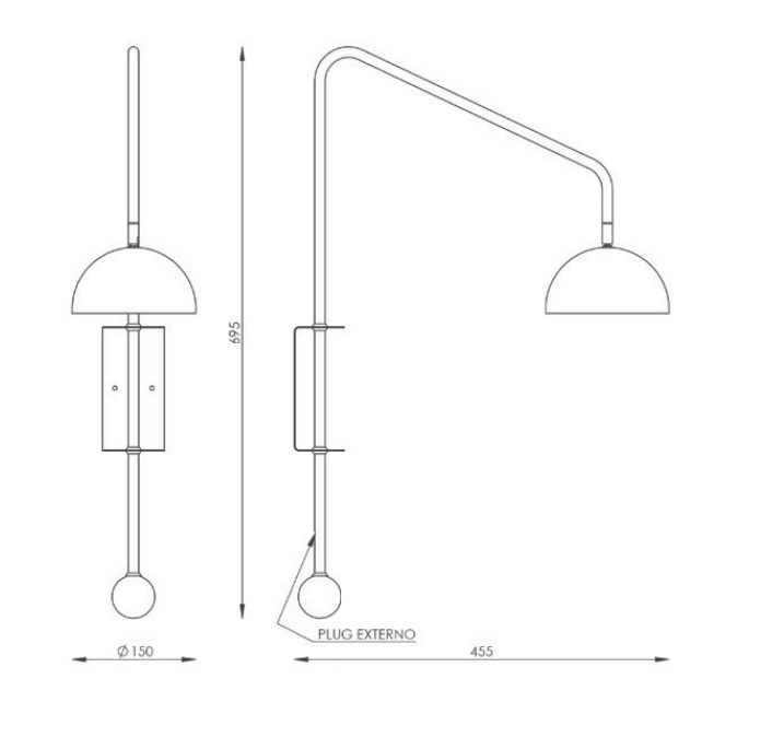 Arandela Foco Metallo Articulada Teodoro Plug Externo 1L G9 Metal 150x456x694mm AR 145