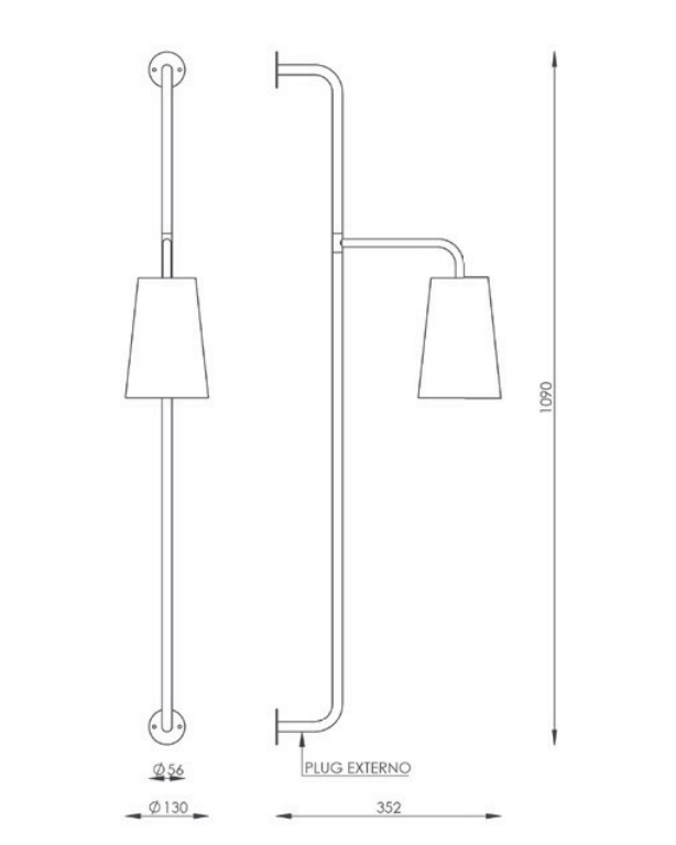 Coluna de Parede Foco Metallo Coni Metal e Tecido Ligação Direta 1L E27 1090mm CO 320/LD