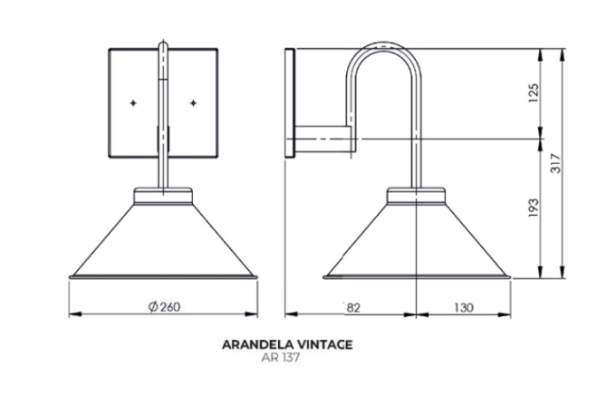 Arandela Foco Metallo Vintage 1L E27 Metal 260x312x317mm AR 137