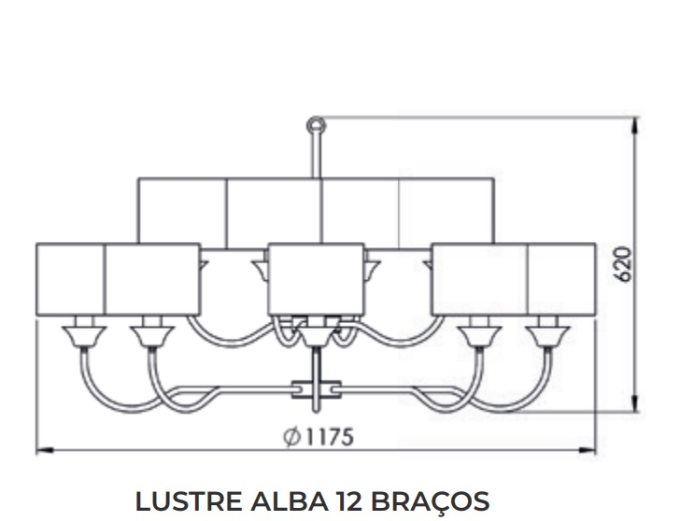Lustre Foco Metallo Alba Cúpulas Tecido 12L E27 Ø1175x620mm LU 432/12