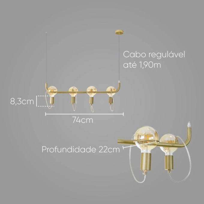 Pendente Starlux Zeki Ouro Fosco 4L E27 900mm ZR144-GD