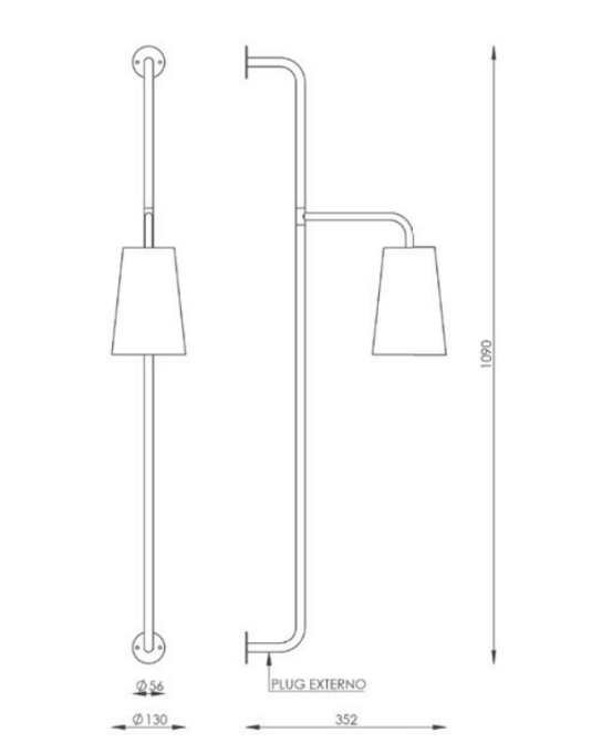 Coluna de Parede Foco Metallo Coni Metal e Tecido com Plug Externo 1L E27 1090mm CO 320