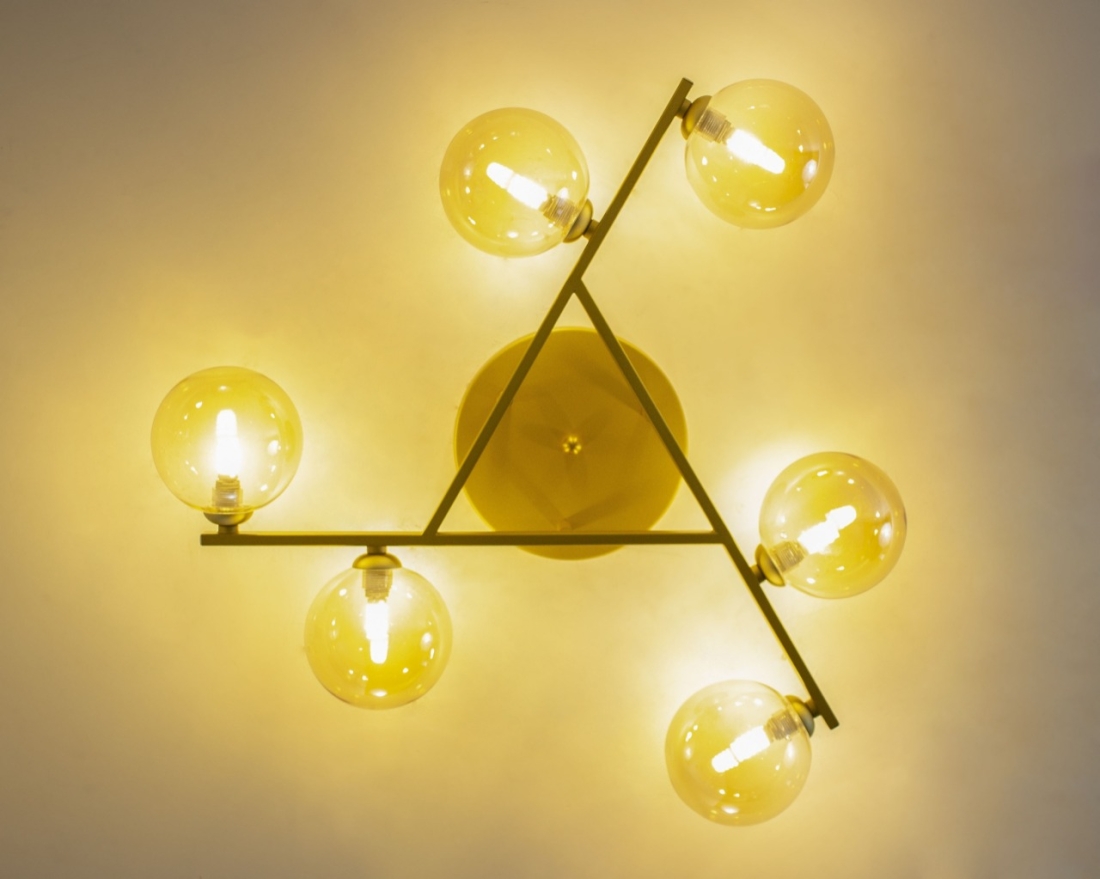 Plafon Starlux Grape Ouro Fosco e Globos Âmbar 6L G9 Ø630mm ZR115-AGD