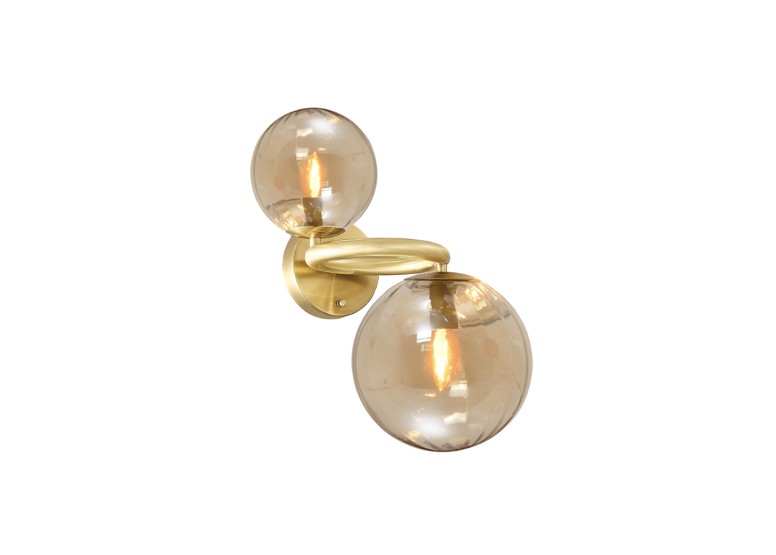 Arandela Starlux Tati 2L E14 Ouro Fosco e Globo Âmbar 320x260x400mm ZR087-AGD