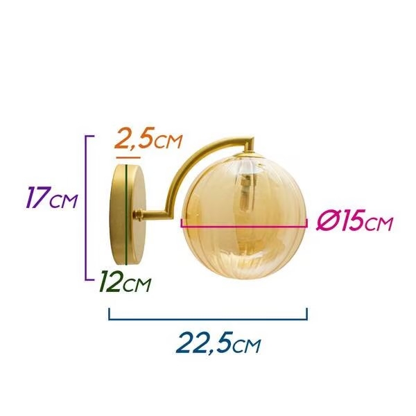 Arandela Starlux Tati 1L G9 Ouro Fosco e Globo Âmbar Ø150mm ZR060-AB