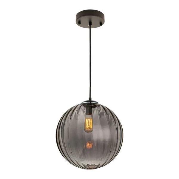 Pendente Starlux Tati 1L E14 Preto e Globo Fumê Ø250mm ZR062-M-SKY