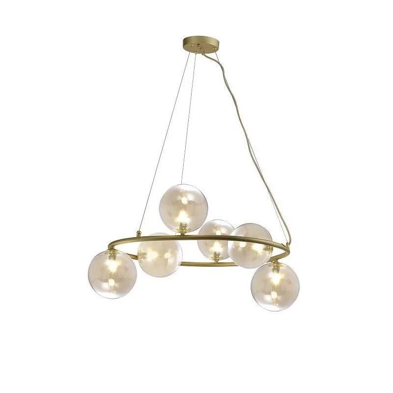 Pendente Starlux Grape Ouro e Globos Âmbar 6L G9 Ø750mm ZR083-AGD