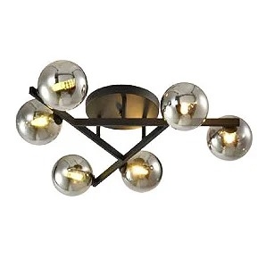 Plafon Starlux Grape Preto Fosco e Globos Fumê 6L G9 Ø630mm ZR115-SKY