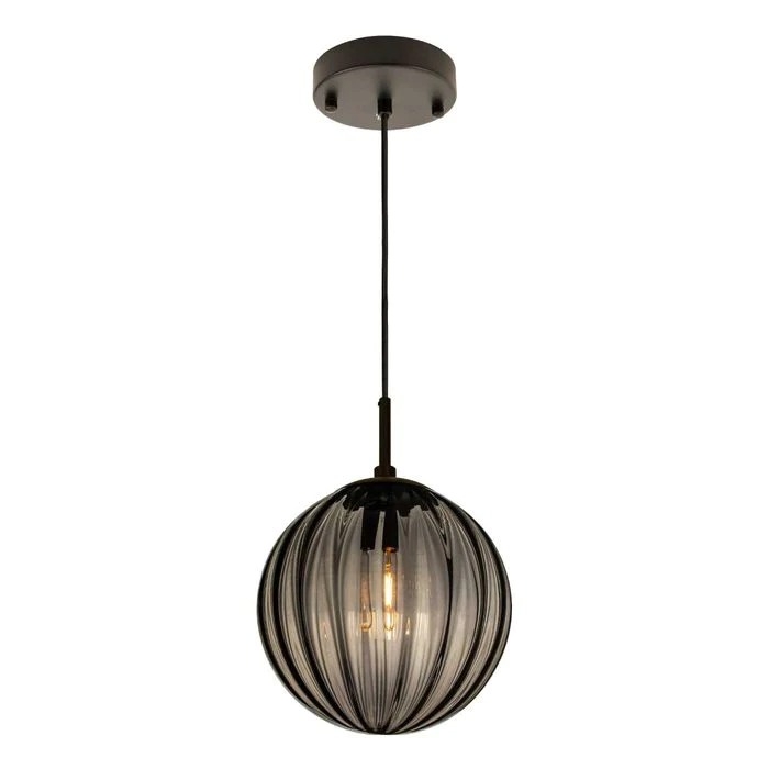 Pendente Starlux Tati 1L E14 Preto e Globo Fumê Ø250mm ZR062-M-SKY