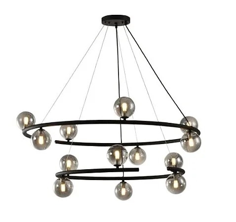 Pendente Starlux Grape Preto e Globos Fumê 13L G9 900x1250mm ZR114-SKY