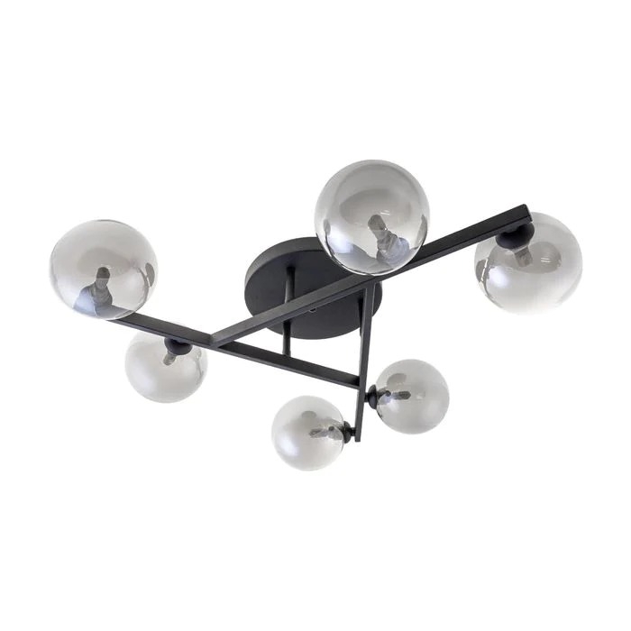 Plafon Starlux Grape Preto Fosco e Globos Fumê 6L G9 Ø630mm ZR115-SKY