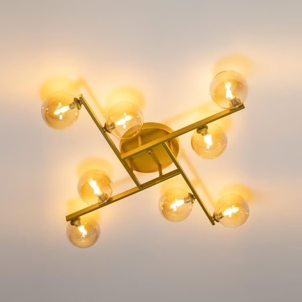 Plafon Starlux Grape Ouro Fosco e Globos Âmbar 8L G9 Ø630mm ZR116-AGD