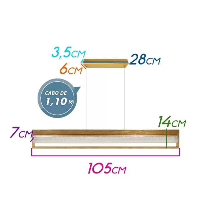 Pendente Starlux Lavinia Ouro Fosco 24 Watts 2700K 1050x70x140mm POU31213-24W