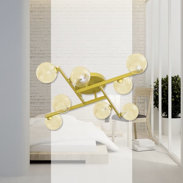 Plafon Starlux Grape Ouro Fosco e Globos Âmbar 8L G9 Ø630mm ZR116-AGD