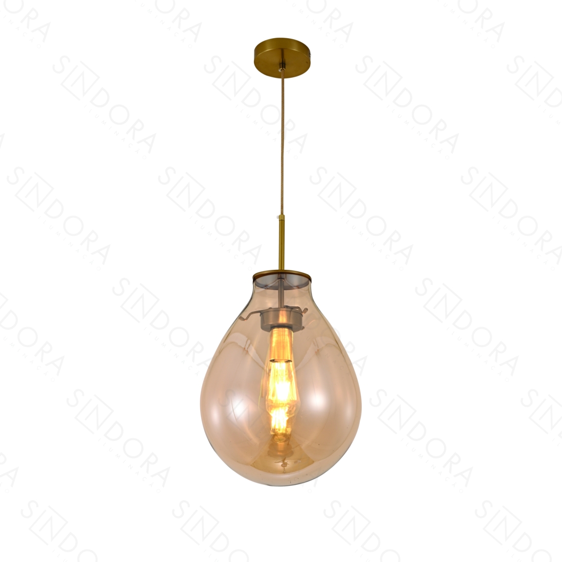 Pendente Sindora Metal Bronze e Vidro Conhaque 1L E27 Ø220x300mm DCD04006