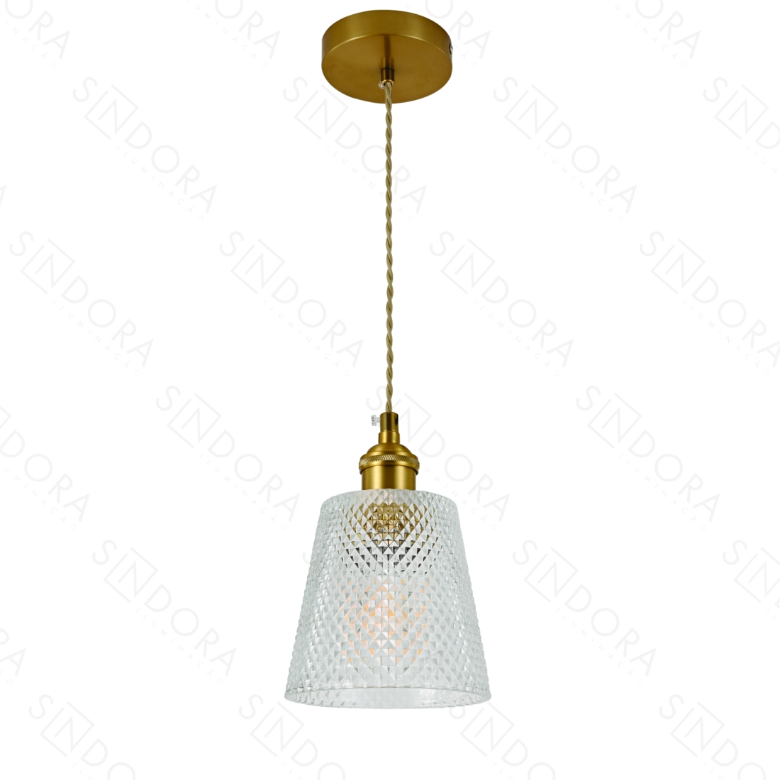 Pendente Sindora Metal Bronze e Vidro Transparente 1L E27 130x120m DCD04033