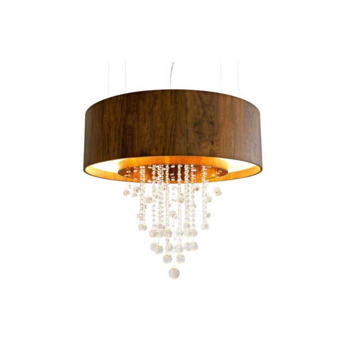 Pendente Fox Lustres Madeira e Cristais 6L E27 + 4L Dicróica Ø800x650mm 3012