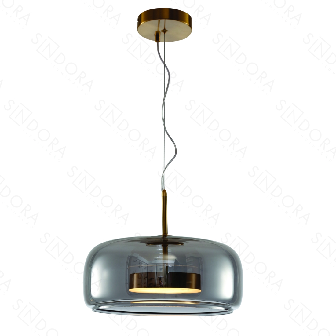 Pendente Sindora Metal Bronze e Vidro Fumê 8W 3000k Ø330x150mm DCD04020