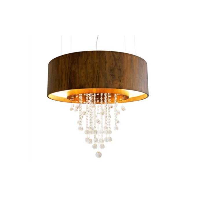 Pendente Fox Lustres Madeira e Cristais 6L E27 + 4L Dicróica Ø800x650mm 3012
