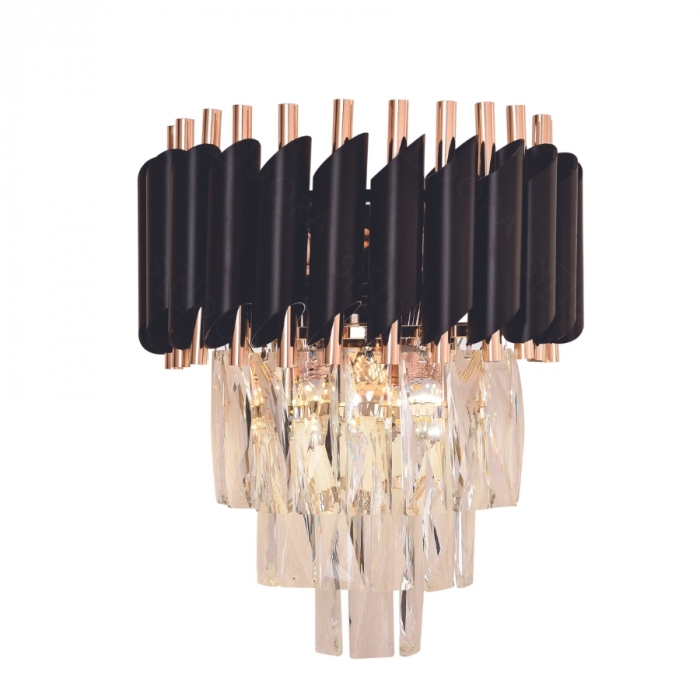 Arandela Sindora Metal Preto e Cristal Transparente 2L E14 Ø250x300mm DCB03913