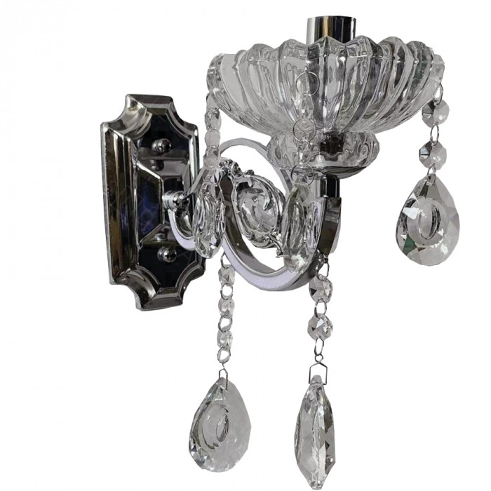 Arandela Sindora Metal Cromado e Cristal Transparente 1L E14 230x80x200mm DCB00405-1