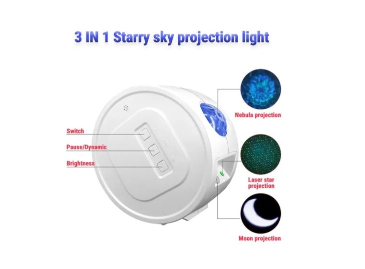 Luminária de Mesa Opus Galaxy Projetor 7,5 Watts Branco Céu Estrelado Ø152x64mm OPS 81232