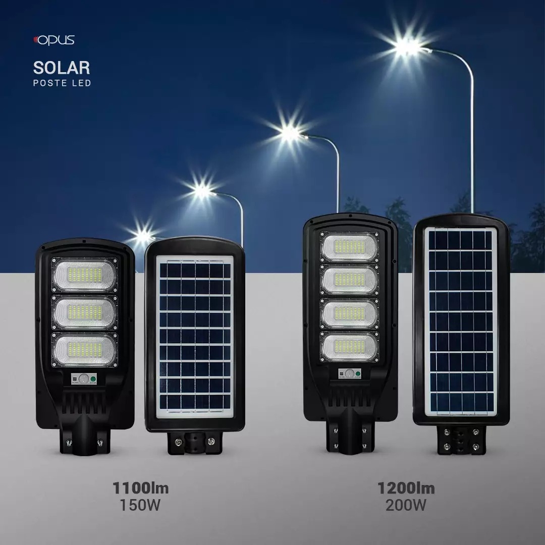 Luminária Solar para Poste Opus LED 150 watts IP66 500x235x70mm Preto OPS 81973